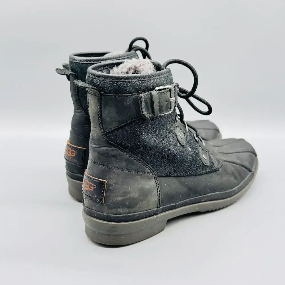 UGG Boots Womens 7 Black Cecile Waterproof Fur Lined Lace Up Ankle Duck Winter